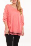 LARGE SIZE TUNIC TOP LACE 5056 CORAL