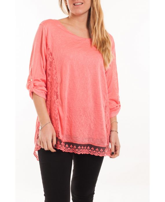 LARGE SIZE TUNIC TOP LACE 5056 CORAL