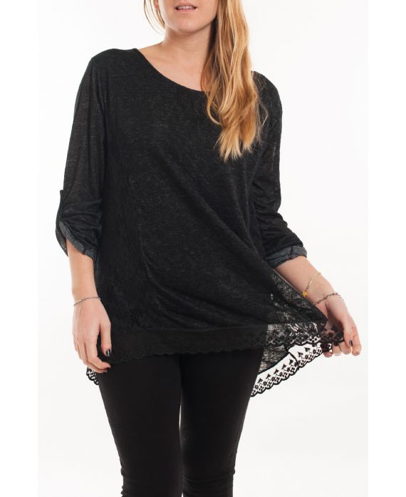 LARGE SIZE TUNIC TOP LACE 5056 BLACK