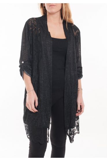 LARGE SIZE TUNIC TOP LACE 5053 BLACK