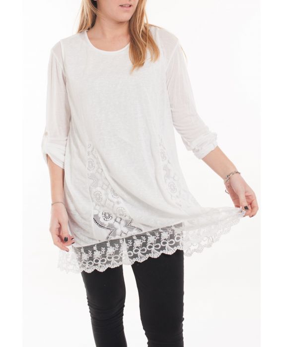 LARGE SIZE TUNIC TOP LACE 5054 WHITE