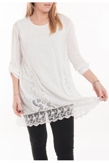 LARGE SIZE TUNIC TOP LACE 5054 WHITE