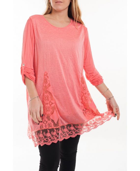 LARGE SIZE TUNIC TOP LACE 5054 CORAL