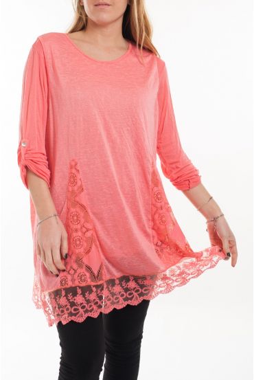 LARGE SIZE TUNIC TOP LACE 5054 CORAL