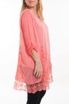 LARGE SIZE TUNIC TOP LACE 5054 CORAL