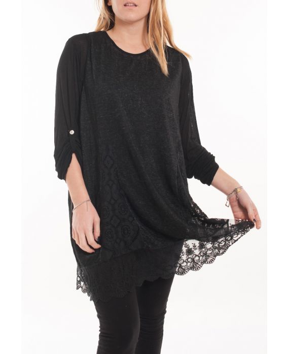 LARGE SIZE TUNIC TOP LACE 5054 BLACK