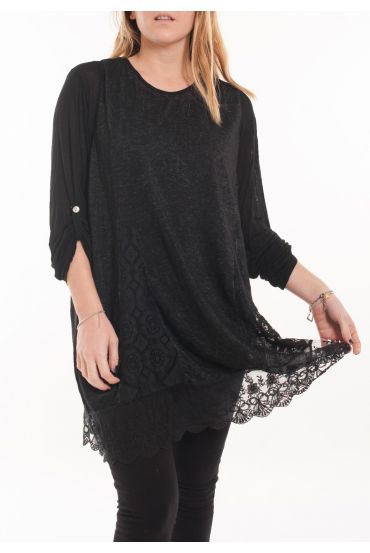 LARGE SIZE TUNIC TOP LACE 5054 BLACK