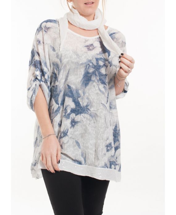 LARGE SIZE T-SHIRT + SCARF 5057 WHITE