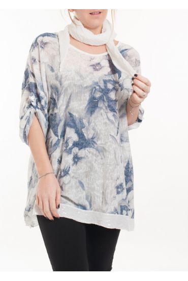 LARGE SIZE T-SHIRT + SCARF 5057 WHITE