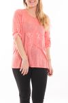 LARGE SIZE T-SHIRT STAR SEQUIN 5058 CORAL
