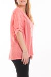LARGE SIZE T-SHIRT STAR SEQUIN 5058 CORAL