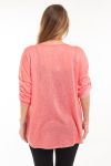 LARGE SIZE T-SHIRT STAR SEQUIN 5058 CORAL