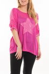 GROßE GRÖßE T-SHIRT STERN PAILLETTEN 5058 FUSHIA