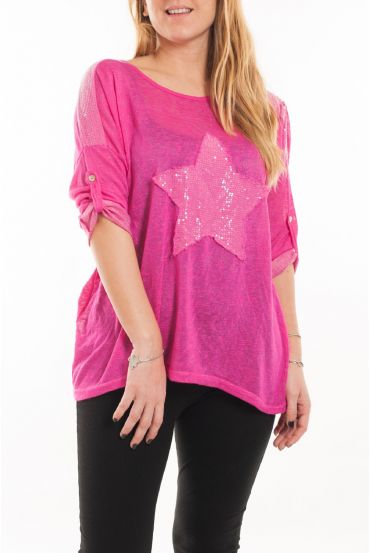 DI GRANDI DIMENSIONI T-SHIRT STAR PAILLETTES 5058 FUCSIA