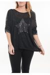 DI GRANDI DIMENSIONI T-SHIRT STAR PAILLETTES 5058 NERO