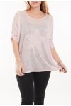 GRANDE TAILLE T-SHIRT ETOILE PAILLETTES 5058 ROSE