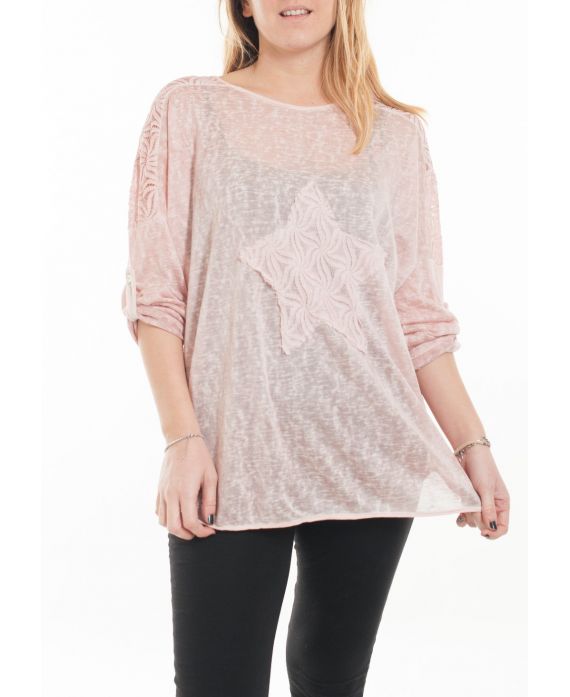 GRANDE TAILLE T-SHIRT EMPIECEMENT DENTELLE 5060 ROSE