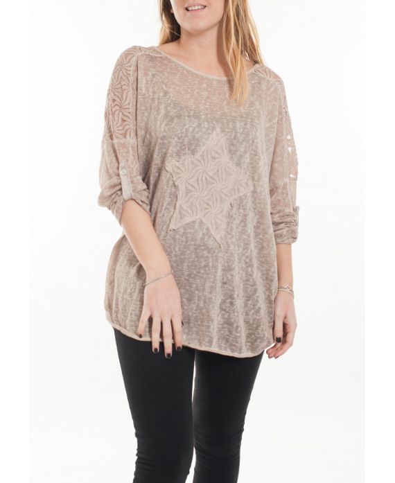 GRANDE TAILLE T-SHIRT EMPIECEMENT DENTELLE 5060 TAUPE