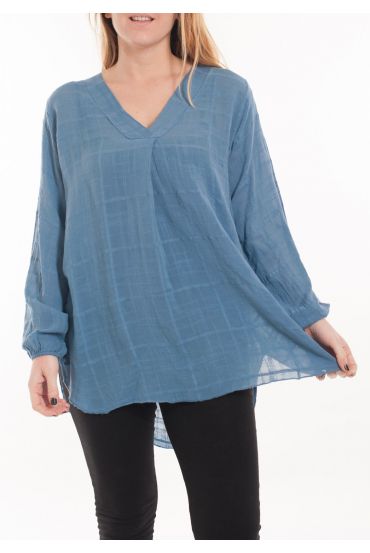 SIZE LARGE BLOUSE V-NECK 5061 BLUE