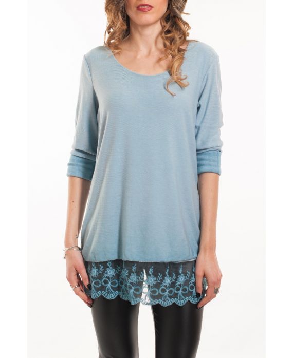 T-SHIRT MIT SPITZEN-OVERLAY 5051 BLAU