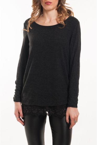 T-SHIRT OVERLAY LACE 5051 BLACK