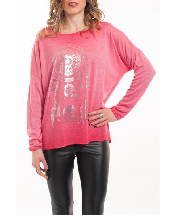 T-SHIRT FEATHERS BACK AJOURE 5048 CORAL