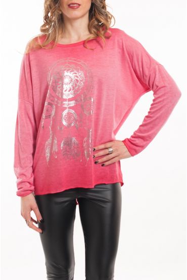 T-SHIRT FEATHERS BACK AJOURE 5048 CORAL