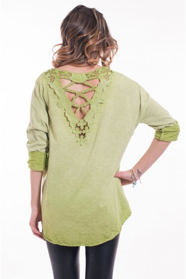 T-SHIRT DOS GUIPURE 5047 VERT ANIS