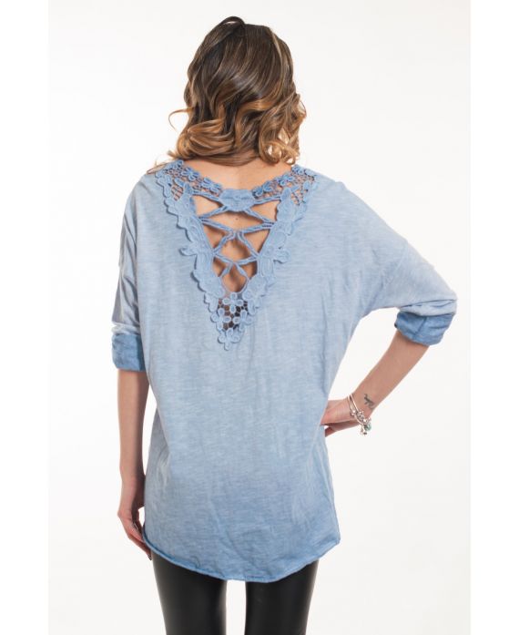 T-SHIRT TERUG LACE BLAUW 5047