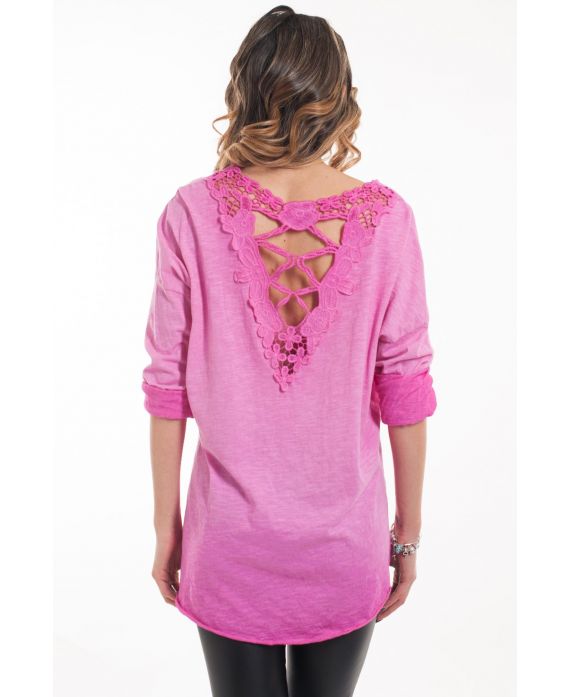 CAMISETA DE ENCAJE CON ESPALDA 5047 FUSHIA