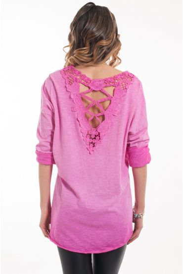 CAMISETA DE ENCAJE CON ESPALDA 5047 FUSHIA