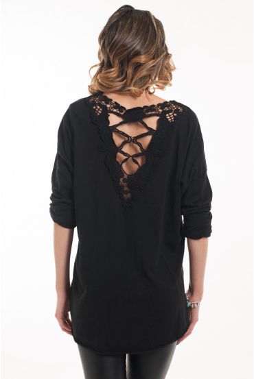 T-SHIRT DOS GUIPURE 5047 NOIR