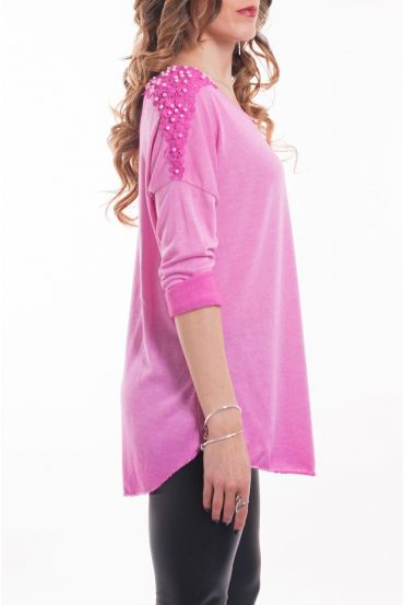 T-SHIRT EPAULES PERLES 5046 FUSHIA