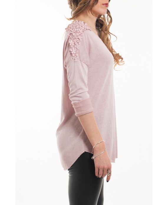 T-SHIRT EPAULES PERLES 5046 ROSE