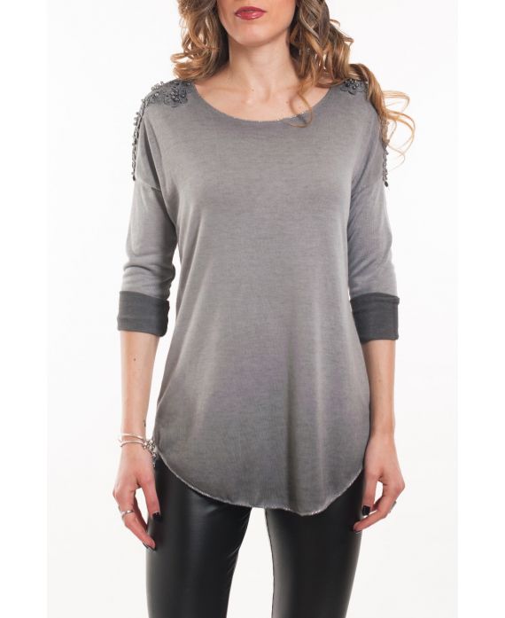 T-SHIRT EPAULES PERLES 5046 GRIS