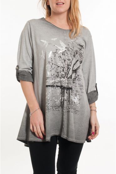 GRANDE TAILLE T-SHIRT FLOCAGE 5079 GRIS