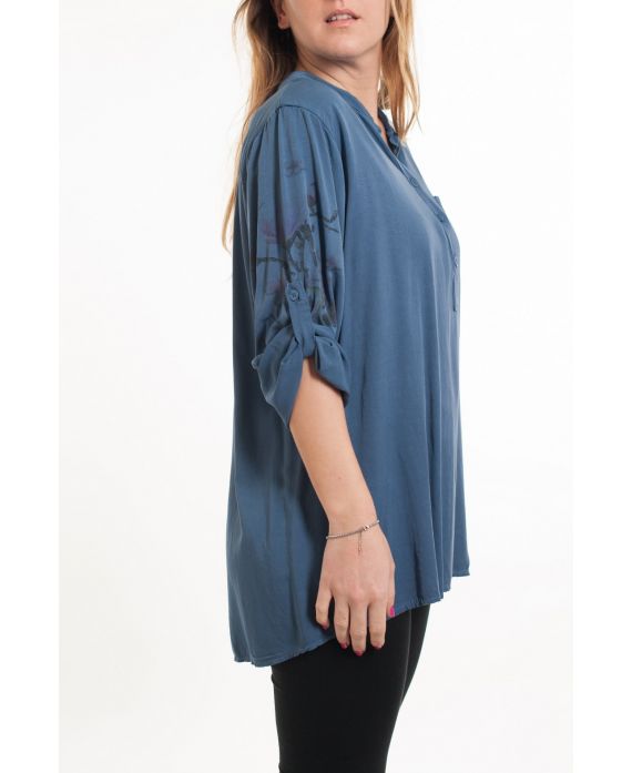 LARGE SIZE BLOUSE SLEEVES PRINTED 5080 BLUE
