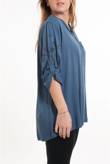 LARGE SIZE BLOUSE SLEEVES PRINTED 5080 BLUE