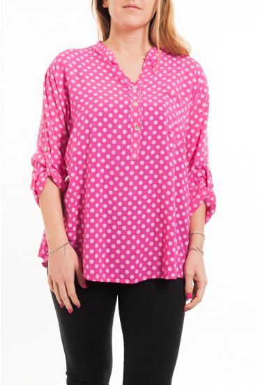 GRANDE TAILLE CHEMISIER A POIS 5081 FUSHIA