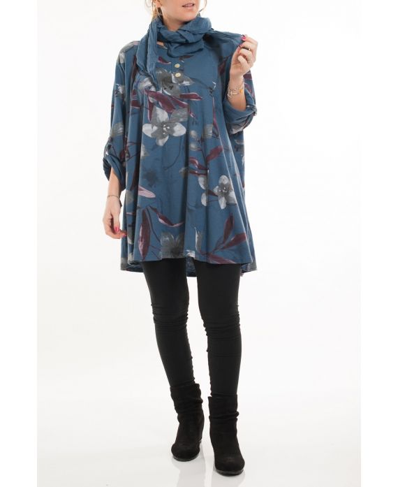 LARGE SIZE TUNIC + SCARF 5083 BLUE