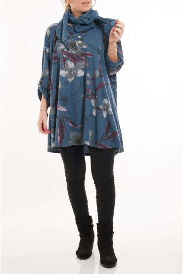 LARGE SIZE TUNIC + SCARF 5083 BLUE