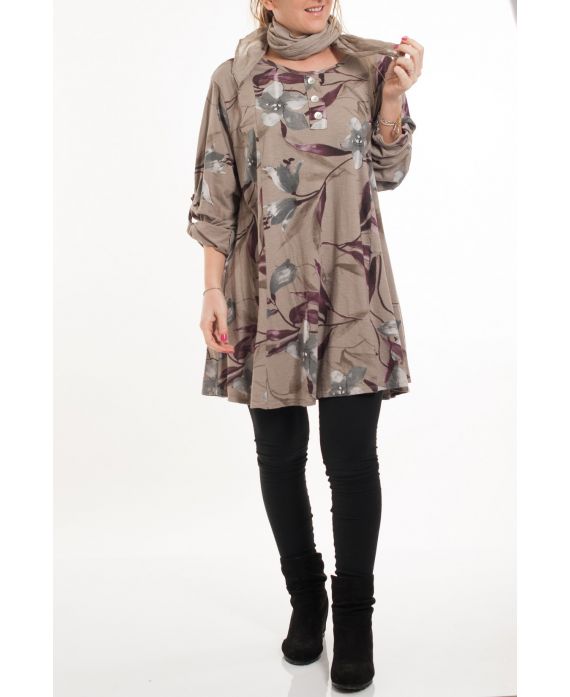 LARGE SIZE TUNIC + SCARF 5083 TAUPE