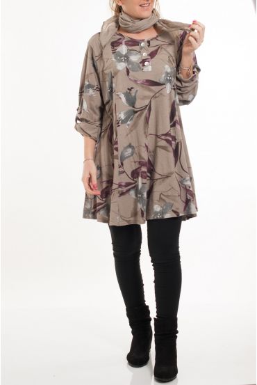 LARGE SIZE TUNIC + SCARF 5083 TAUPE