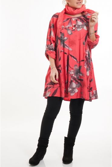 LARGE SIZE TUNIC + SCARF 5083 CORAL