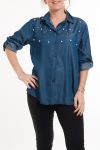 GRANDE TAILLE CHEMISE EFFET JEANS PERLES 5096 BLEU