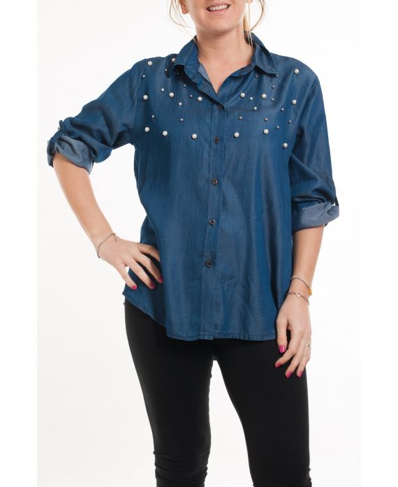 GRANDE TAILLE CHEMISE EFFET JEANS PERLES 5096 BLEU