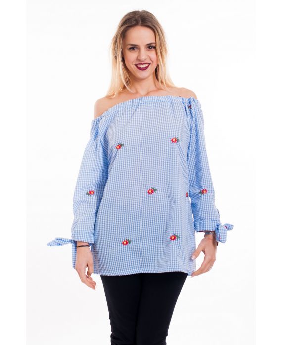 TUNIC EMBROIDERY SHOULDERS DENUDEES 5076 BLUE