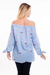 TUNIC EMBROIDERY SHOULDERS DENUDEES 5076 BLUE