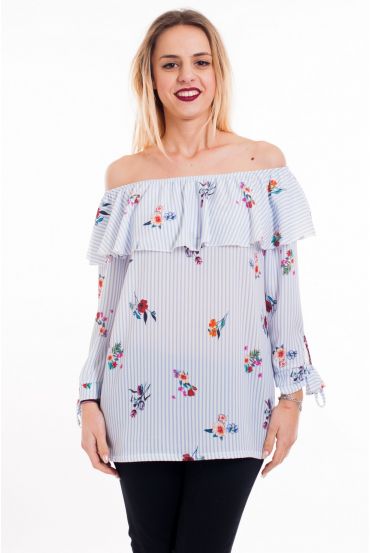 BLOUSE RAYEE EPAULES DENUDEES 5075 BLEU