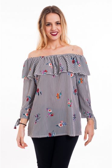 BLOUSE RAYEE SCHOUDERS DENUDEES 5075 ZWART